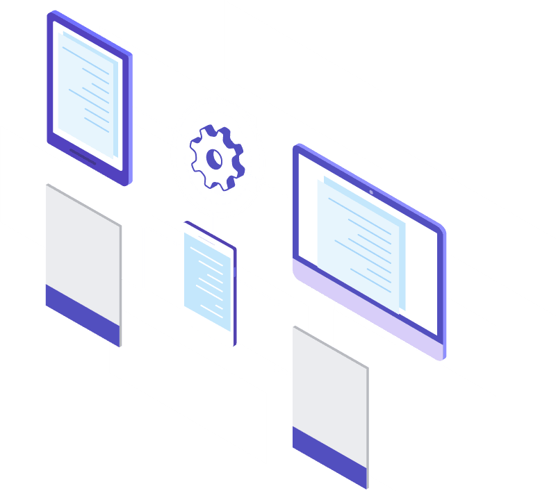 Coding graphic shows gear and screens